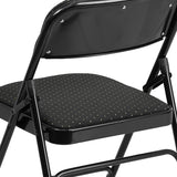 HERCULES Series Curved Triple Braced & Double Hinged Black Patterned Fabric Metal Folding Chair