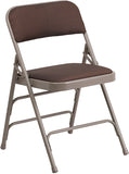 HERCULES Series Curved Triple Braced & Double Hinged Brown Patterned Fabric Metal Folding Chair