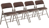 HERCULES Series Curved Triple Braced & Double Hinged Brown Patterned Fabric Metal Folding Chair