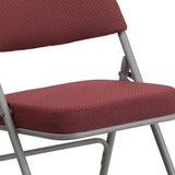 HERCULES Series Premium Curved Triple Braced & Double Hinged Burgundy Fabric Metal Folding Chair