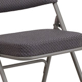 HERCULES Series Premium Curved Triple Braced & Double Hinged Gray Fabric Metal Folding Chair