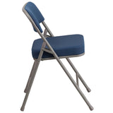 HERCULES Series Premium Curved Triple Braced & Double Hinged Navy Fabric Metal Folding Chair