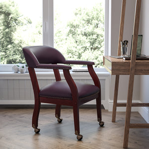 Burgundy LeatherSoft Conference Chair with Accent Nail Trim and Casters by Office Chairs PLUS