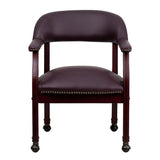 Burgundy LeatherSoft Conference Chair with Accent Nail Trim and Casters