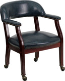 Navy Vinyl Luxurious Conference Chair with Accent Nail Trim and Casters