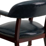 Navy Vinyl Luxurious Conference Chair with Accent Nail Trim and Casters
