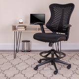 High Back Designer Black Mesh Drafting Chair with LeatherSoft Sides and Adjustable Arms by Office Chairs PLUS
