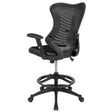 High Back Designer Black Mesh Drafting Chair with LeatherSoft Sides and Adjustable Arms