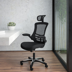 High-Back Black Mesh Swivel Ergonomic Executive Office Chair with Flip-Up Arms and Adjustable Headrest, BIFMA Certified  by Office Chairs PLUS