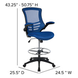 Mid-Back Blue Mesh Ergonomic Drafting Chair with Adjustable Foot Ring and Flip-Up Arms
