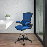 Mid-Back Blue Mesh Ergonomic Drafting Chair with Adjustable Foot Ring and Flip-Up Arms by Office Chairs PLUS