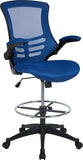 Mid-Back Blue Mesh Ergonomic Drafting Chair with Adjustable Foot Ring and Flip-Up Arms