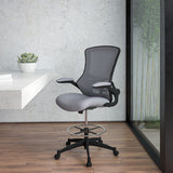 Mid-Back Dark Gray Mesh Ergonomic Drafting Chair with Adjustable Foot Ring and Flip-Up Arms by Office Chairs PLUS