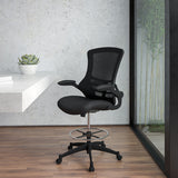 Mid-Back Black Mesh Ergonomic Drafting Chair with Adjustable Foot Ring and Flip-Up Arms by Office Chairs PLUS