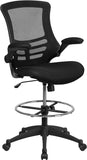 Mid-Back Black Mesh Ergonomic Drafting Chair with Adjustable Foot Ring and Flip-Up Arms