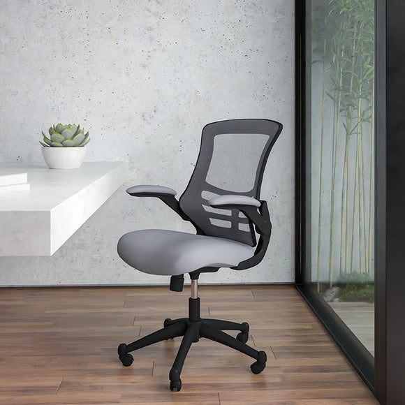 Mid-Back Dark Gray Mesh Swivel Ergonomic Task Office Chair with Flip-Up Arms by Office Chairs PLUS