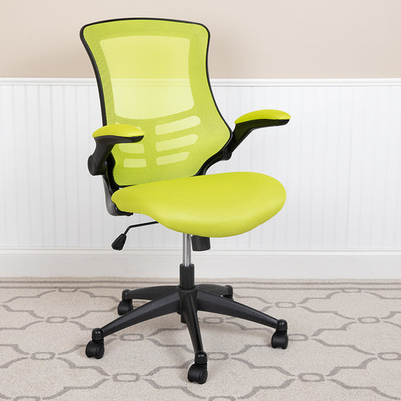 Mid-Back Green Mesh Swivel Ergonomic Task Office Chair with Flip-Up Arms by Office Chairs PLUS