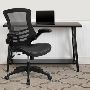 Desk Chair with Wheels | Swivel Chair with Mid-Back Black Mesh and LeatherSoft Seat for Home Office and Desk by Office Chairs PLUS