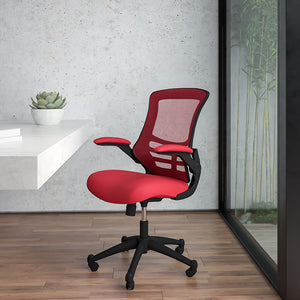 Mid-Back Red Mesh Swivel Ergonomic Task Office Chair with Flip-Up Arms by Office Chairs PLUS
