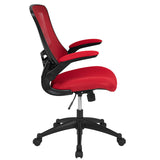 Mid-Back Red Mesh Swivel Ergonomic Task Office Chair with Flip-Up Arms