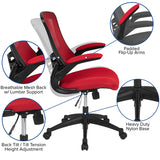 Mid-Back Red Mesh Swivel Ergonomic Task Office Chair with Flip-Up Arms