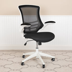 Mid-Back Black Mesh Swivel Ergonomic Task Office Chair with White Frame and Flip-Up Arms by Office Chairs PLUS