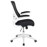 Mid-Back Black Mesh Swivel Ergonomic Task Office Chair with White Frame and Flip-Up Arms