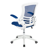 Mid-Back Blue Mesh Swivel Ergonomic Task Office Chair with White Frame and Flip-Up Arms