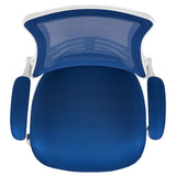 Mid-Back Blue Mesh Swivel Ergonomic Task Office Chair with White Frame and Flip-Up Arms