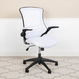 Mid-Back White Mesh Swivel Ergonomic Task Office Chair with Flip-Up Arms