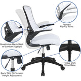 Mid-Back White Mesh Swivel Ergonomic Task Office Chair with Flip-Up Arms