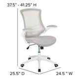 Mid-Back Light Gray Mesh Swivel Ergonomic Task Office Chair with White Frame and Flip-Up Arms