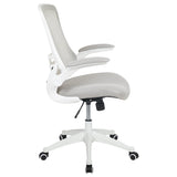 Mid-Back Light Gray Mesh Swivel Ergonomic Task Office Chair with White Frame and Flip-Up Arms