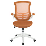 Mid-Back Tan Mesh Swivel Ergonomic Task Office Chair with White Frame and Flip-Up Arms