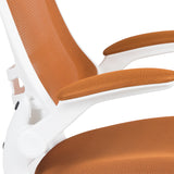 Mid-Back Tan Mesh Swivel Ergonomic Task Office Chair with White Frame and Flip-Up Arms