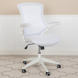Mid-Back White Mesh Swivel Ergonomic Task Office Chair with White Frame and Flip-Up Arms by Office Chairs PLUS