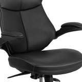 Mid-Back Black LeatherSoft Executive Swivel Ergonomic Office Chair with Back Angle Adjustment and Flip-Up Arms