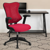 High Back Designer Burgundy Mesh Executive Swivel Ergonomic Office Chair with Adjustable Arms