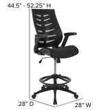 High Back Black Mesh Spine-Back Ergonomic Drafting Chair with Adjustable Foot Ring and Adjustable Flip-Up Arms