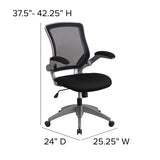 Mid-Back Black Mesh Swivel Ergonomic Task Office Chair with Gray Frame and Flip-Up Arms