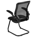 Black Mesh Sled Base Side Reception Chair with Flip-Up Arms