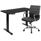 48" Wide Black Electric Height Adjustable Standing Desk with Mid-Back Black LeatherSoft and Chrome Executive Swivel Office Chair