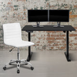 48" Wide Black Electric Height Adjustable Standing Desk with Designer Armless White Ribbed Swivel Task Office Chair by Office Chairs PLUS