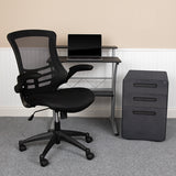 Work From Home Kit - Black Computer Desk, Ergonomic Mesh Office Chair and Locking Mobile Filing Cabinet with Inset Handles by Office Chairs PLUS