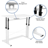 Work From Home Kit - White Adjustable Computer Desk, LeatherSoft Office Chair and Side Handle Locking Mobile Filing Cabinet