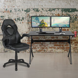 Black Gaming Desk and Black Racing Chair Set with Cup Holder, Headphone Hook & 2 Wire Management Holes by Office Chairs PLUS