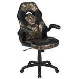 Black Gaming Desk and Camouflage/Black Racing Chair Set with Cup Holder, Headphone Hook & 2 Wire Management Holes