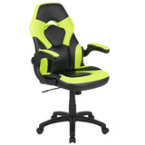 Black Gaming Desk and Green/Black Racing Chair Set with Cup Holder, Headphone Hook & 2 Wire Management Holes
