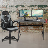 Black Gaming Desk and Gray/Black Racing Chair Set with Cup Holder, Headphone Hook & 2 Wire Management Holes by Office Chairs PLUS