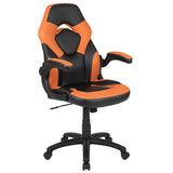 Black Gaming Desk and Orange/Black Racing Chair Set with Cup Holder, Headphone Hook & 2 Wire Management Holes